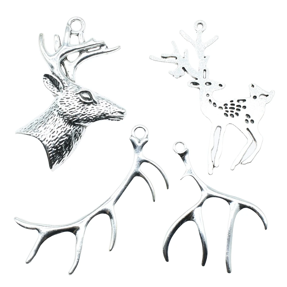 3pcs Charms Deer Antique Silver Color Deer Antlers Charms Pendant Jewelry Christmas Antlers Charms For Jewelry Making