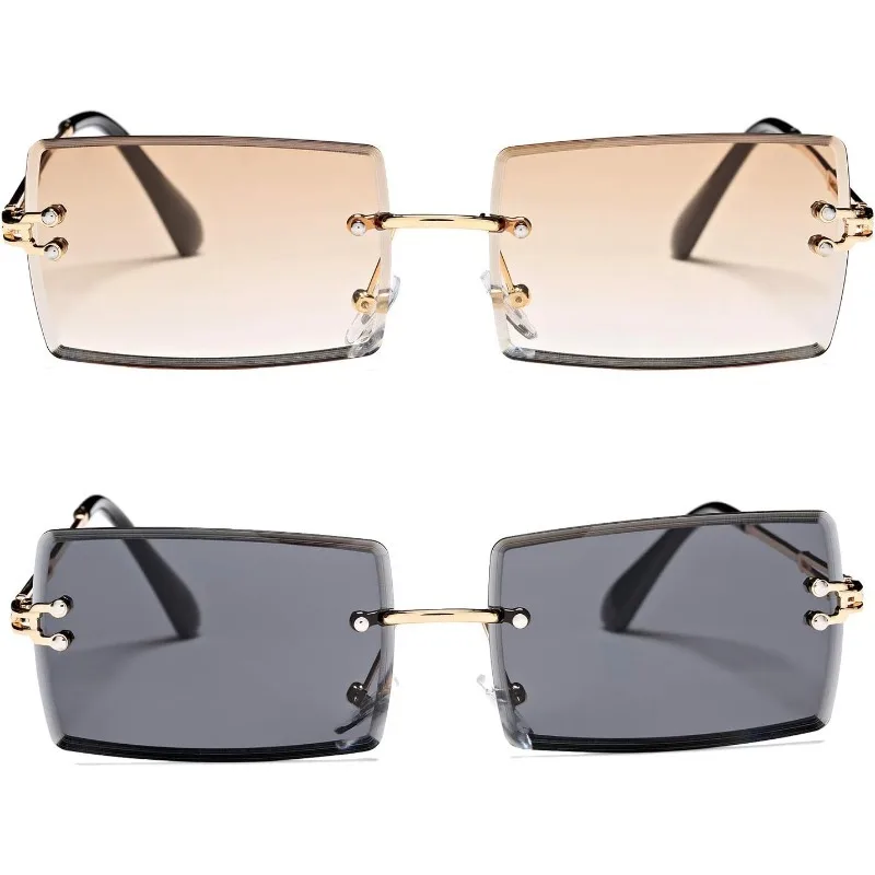 2PCS Herren und Damen Universal Anti Glare Rahmenlose Quadratische Mode Brille Kleiner Rahmen Metallrahmen Geeignet zum Fahren