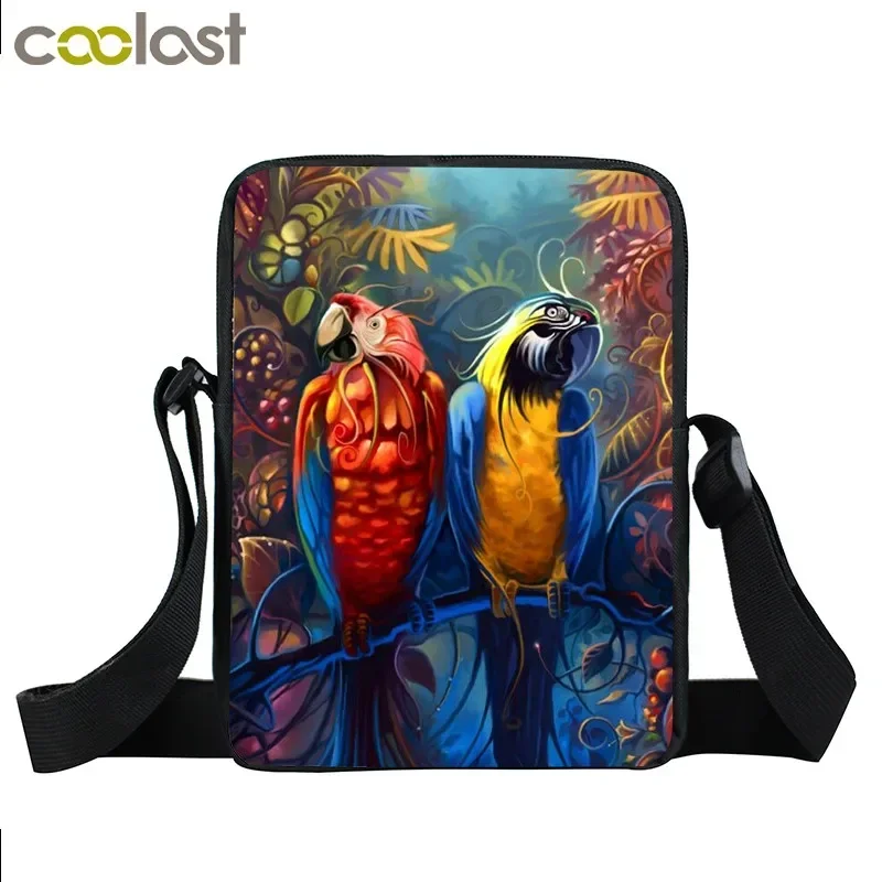 Animal Bird Parrot Owl Crossbody Bag for Travel Girl Satchel Ladies Shoulder Bag Leisure Messenger Bags Women Handbag Bookbag