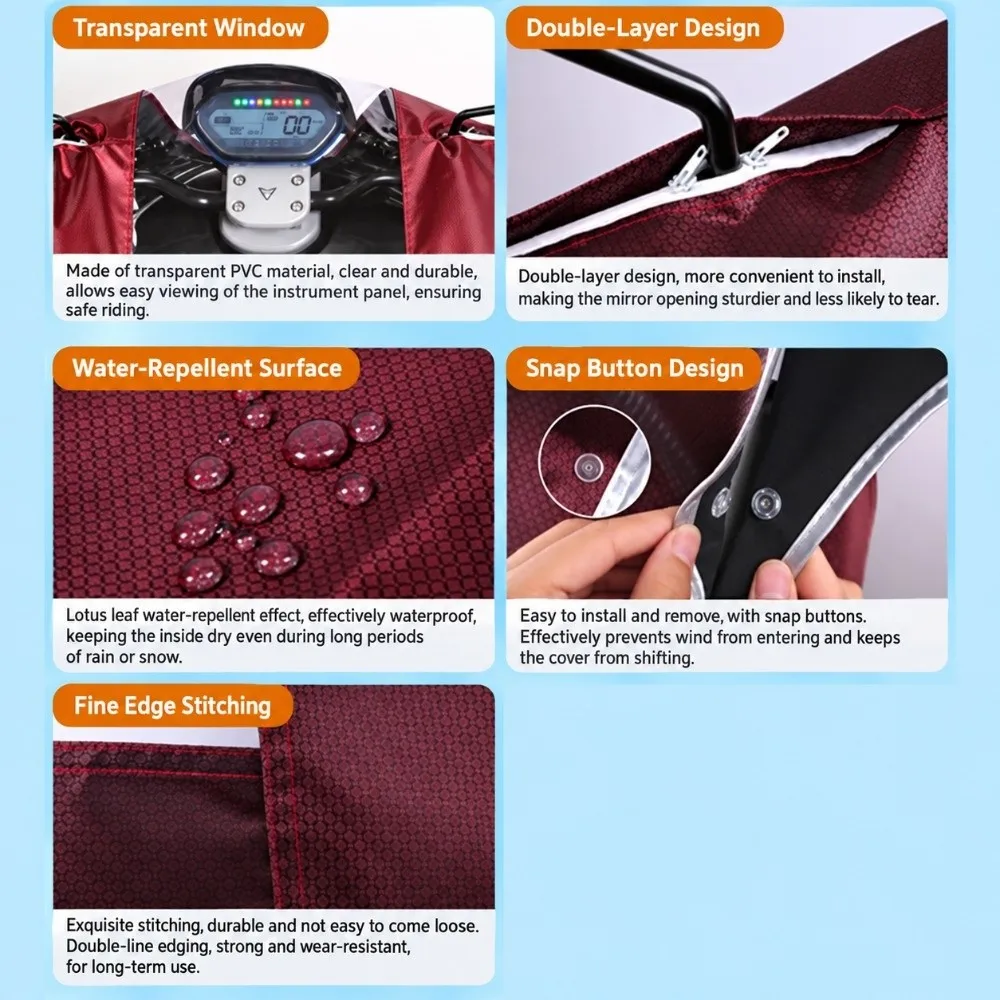 Waterproof Motorcycle Head Cover Dustproof Oxford Cloth Electric Motorcycle Cover Clear Window Scooter Dashboard Cover