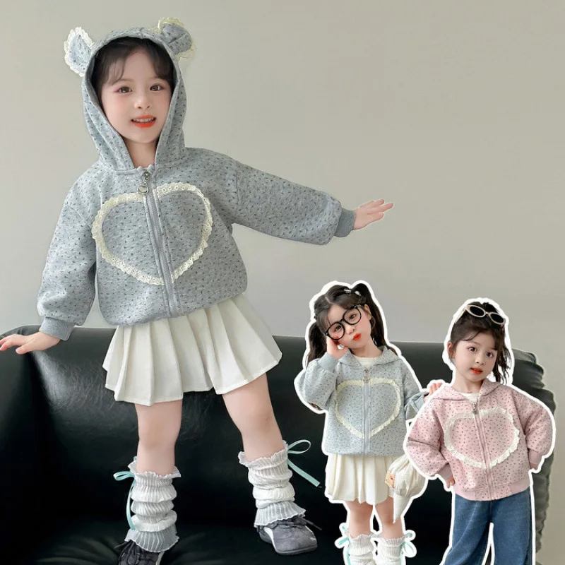 

Girls Autumn Floral Love Hoodies 2025 New Fashionable Children Clothing Girls Baby Casual Cardigan Top