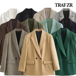 TRAF ZR Vintage Outer Top Cozy Multi-Colar blazer donna 2024 favoloso comodo cappotto a maniche lunghe Classic Chic patta tasca capispalla