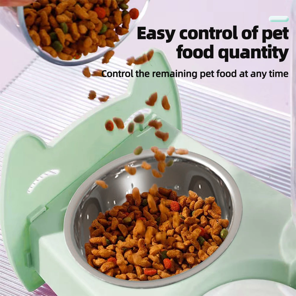 Pet Cat Bowl Automatic Feeder Water Dispenser Dog Cat Food Bowl with Drinking Raised Stand Double Dish Bowls for Cats Dogs Pet