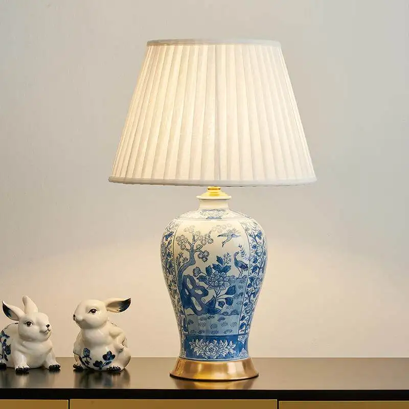

New Chinese Style Porcelain Table Lamp LED Living Room Bedroom Bedside Study Hotel Vintage Desk Lights Indoor Lighting Fixtures