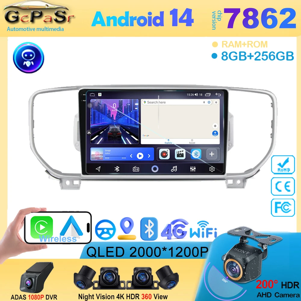 Android 14 Car Dvd Auto Radio Stereo For KIA Sportage 4 2016 2017 2018 KX5 QLED Car Radio Multimedia Player GPS Navigation