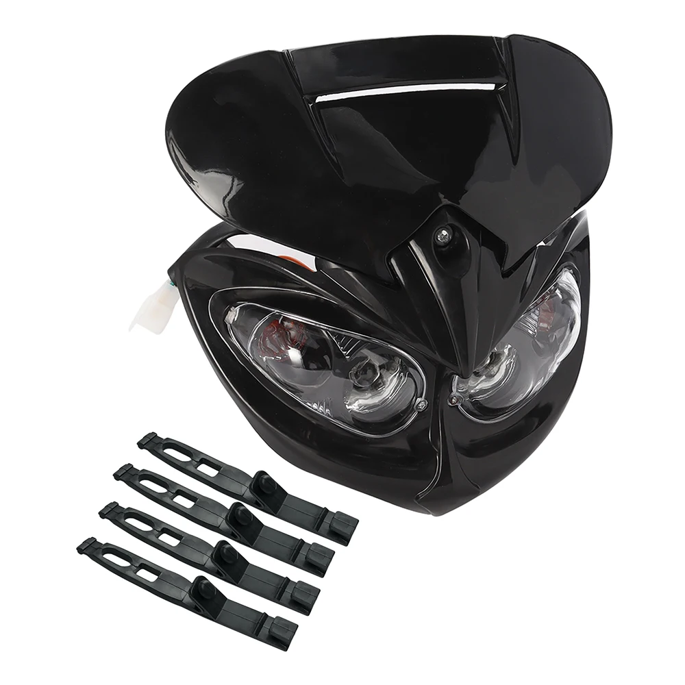 Black Motorcycle Dual Headlight Front Fairing Head Lamp for Universal Dirt Pit Bike ATV Racer Cafe Motorbike Headlamp