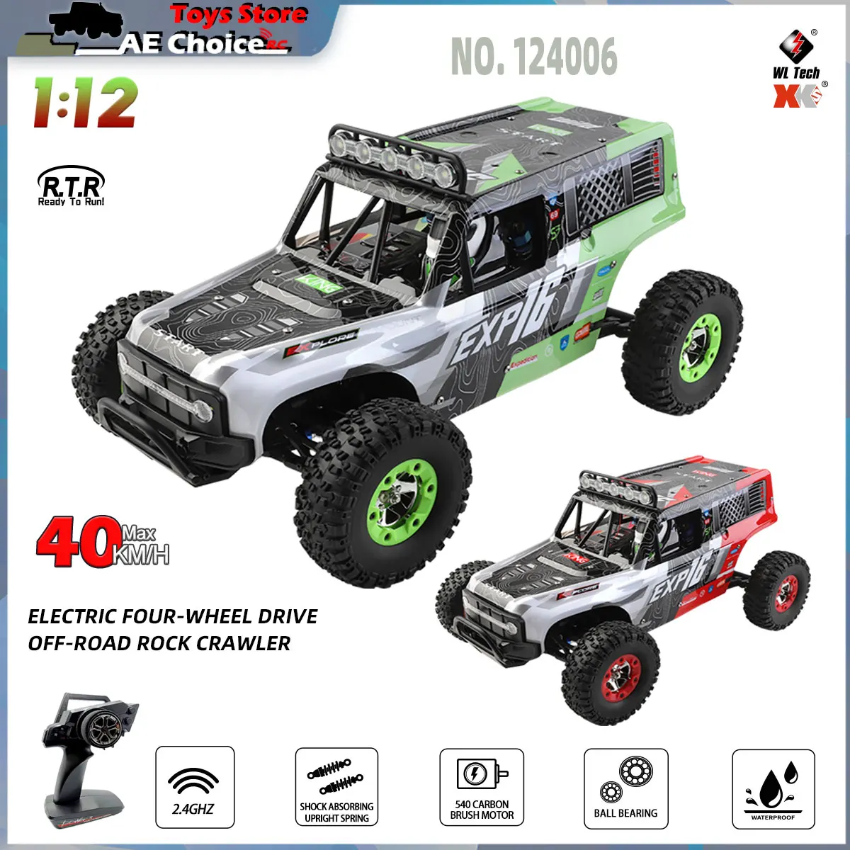 

Wltoys RC Car 124006 1/12 Climbing Crawler Rock 4WD Rc Car Off Road Trucks with LED Light Control Model Boys Toys Kids Gift