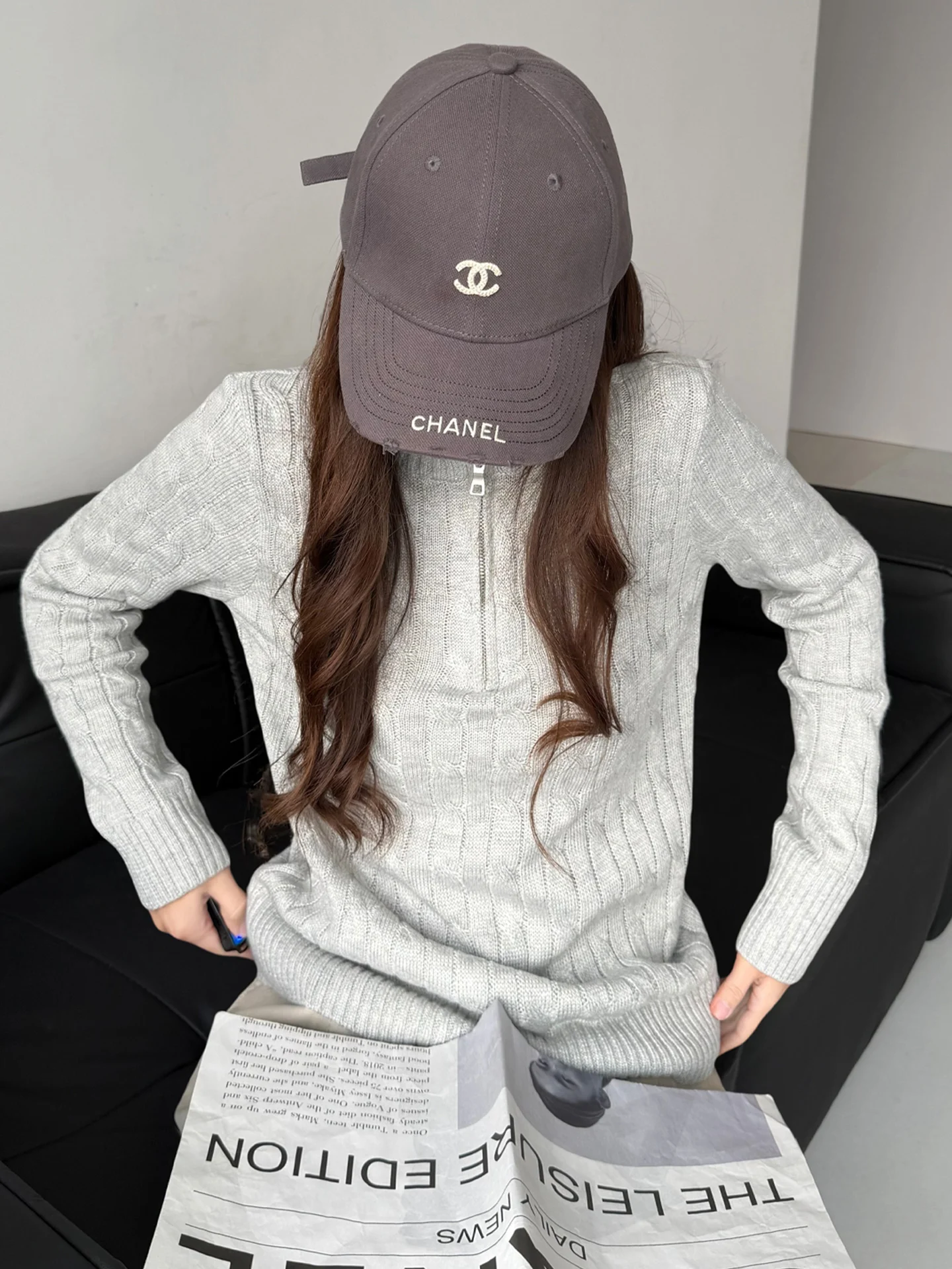 

Свободный крой, вязаный свитер, женский твидовый пуловер на молнии с рисунком, зимний модный винтажный универсальный свитер больших размеров