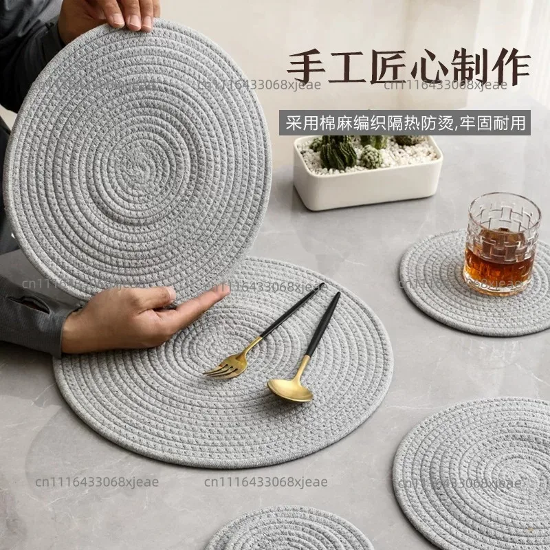 Linen Cotton Rope Woven Placemat Heat Resistant Table Mat For Dishes Cups