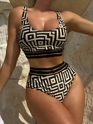 Geometric Printed Bikini 2026 Women Swimwear Female Sexy Swimsuit High Waist Bathers Swimming Bathing Swim Suit Summer Beachwear