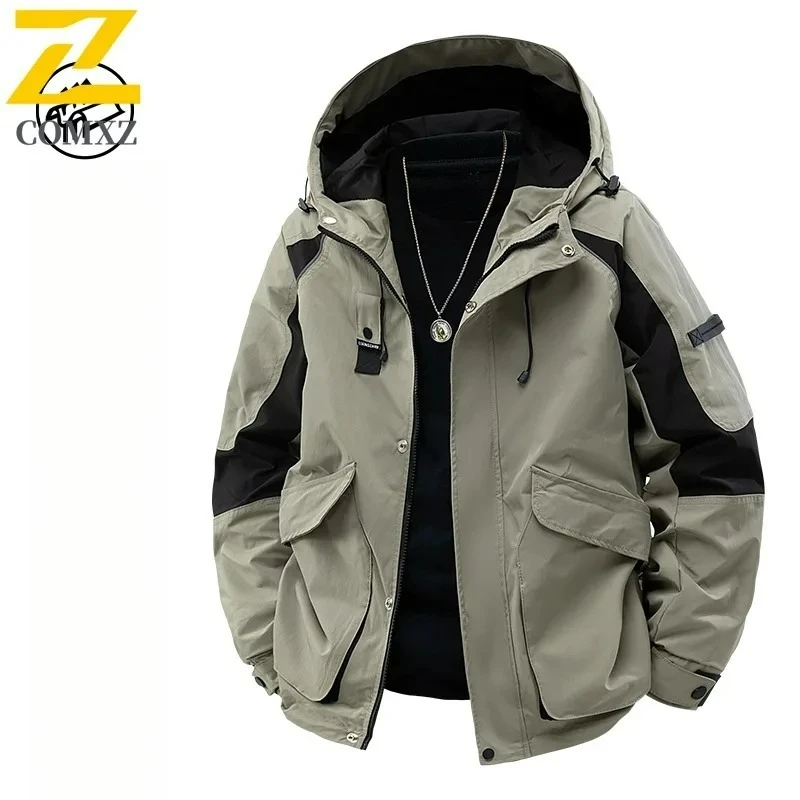 ​COMXZ Men Jacket Classics Hooded Outdoor Camping Windproof  Windbreaker Camping Travel Breathable Casual Spring Autumn Coat