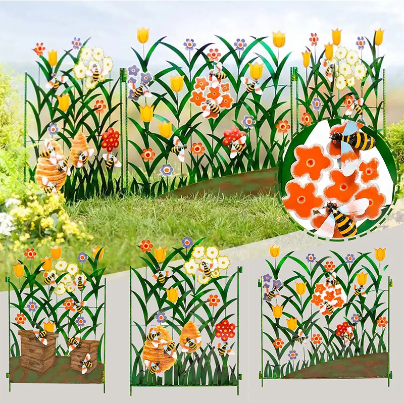 Iron Art Garden Picket Fence - Grass Lawn Flowerbeds Plant Borders-Simulated Floral Decoration - Lightweight & Easy Installation