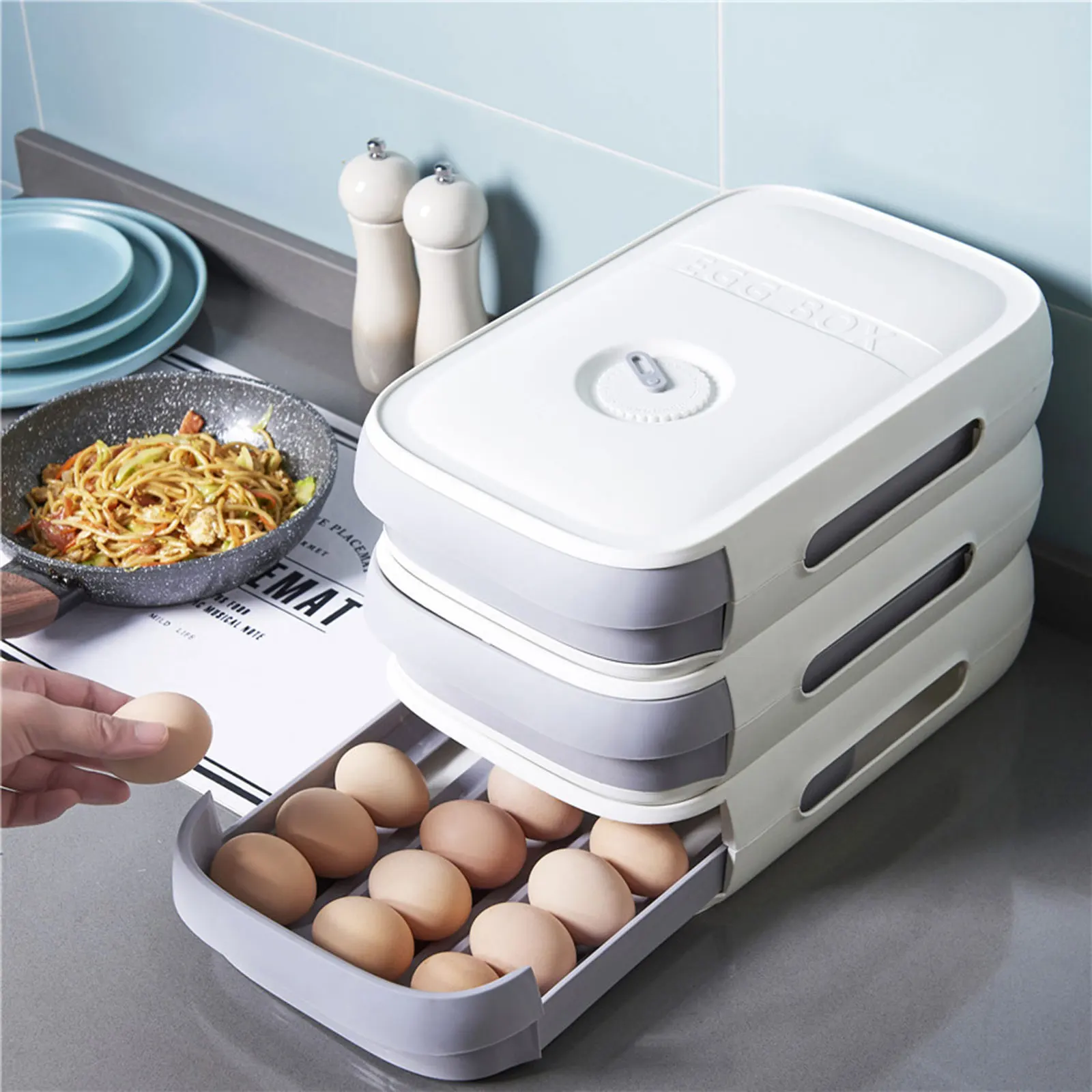 

Egg Container Refrigerator Egg Storage Box Fresh Keeping Dumpling Holder Household Egg Drawer Type Organizer for Cuisine Kitchen