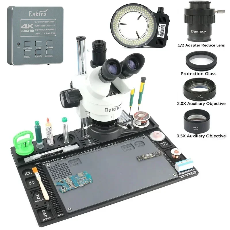 8.3MP 48mp 4K HDMI USB Simul focale 3.5X-90X Zoom trinoculare Stereo microscopio fotocamera piastra in alluminio staffa di Base per riparazione PCB