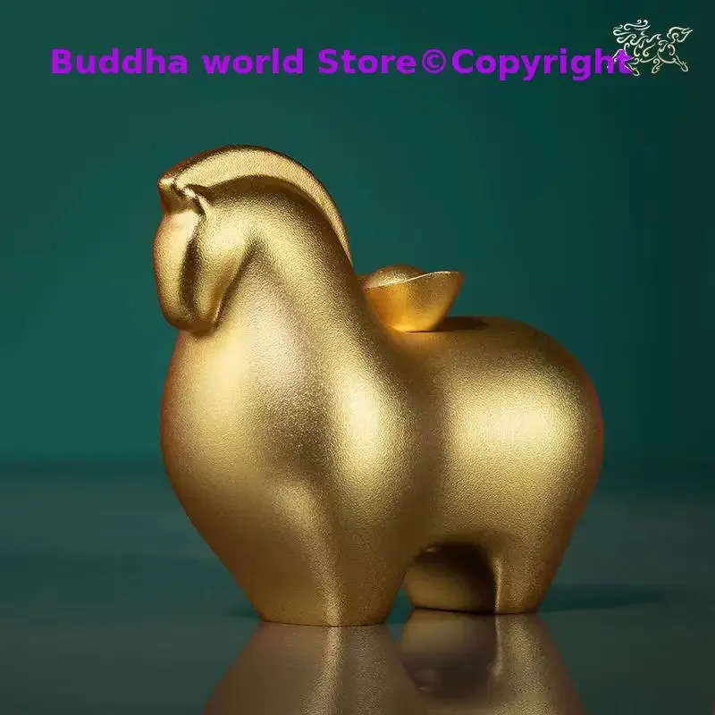 

2025 Good omens Good luck Success fortune horse MASHANG YOUQAN Mascot 24K golden copper sculpture Home hall company Decorative