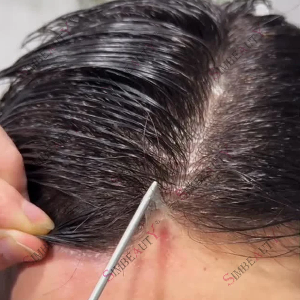 

Undetectable Super Natural Hairline Ultra Thin Skin 80%Density 0.02mm Men Toupee 1B40 520#Grey Brown Male Capillary Prosthesis S