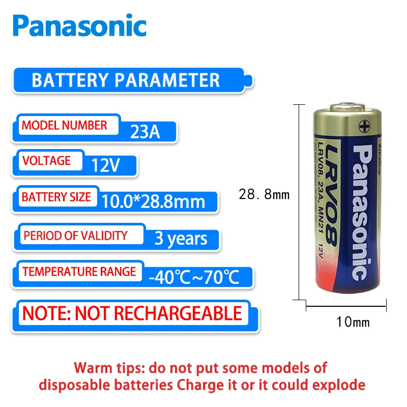 Panasonic 23A 12V battery alkaline 5PCS  suitable for doorbell/vehicle anti-theft device/toy/key remote control, etc