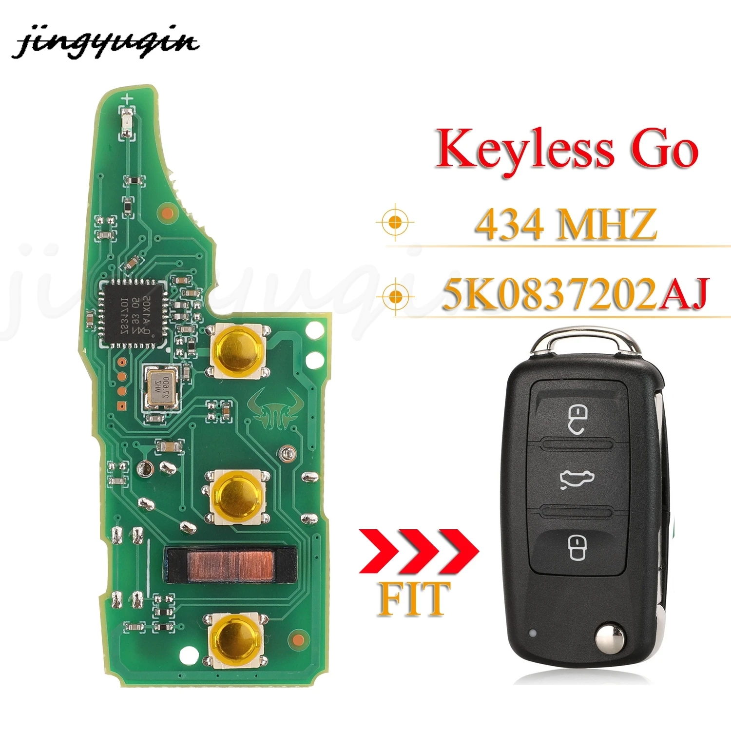 Jingyuqin zdalny klucz samochodowy 5 k0837202aj 434Mhz ID48 Chip do VW Beetle Eos Golf Jetta Sharan Skoda bezkluczykowy