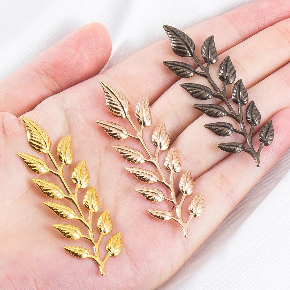 20 개/몫 20x64mm 금속 잎 참 펜던트 DIY 쥬얼리 만들기위한 골드 컬러 목걸이 액세서리 수제 공예 도매