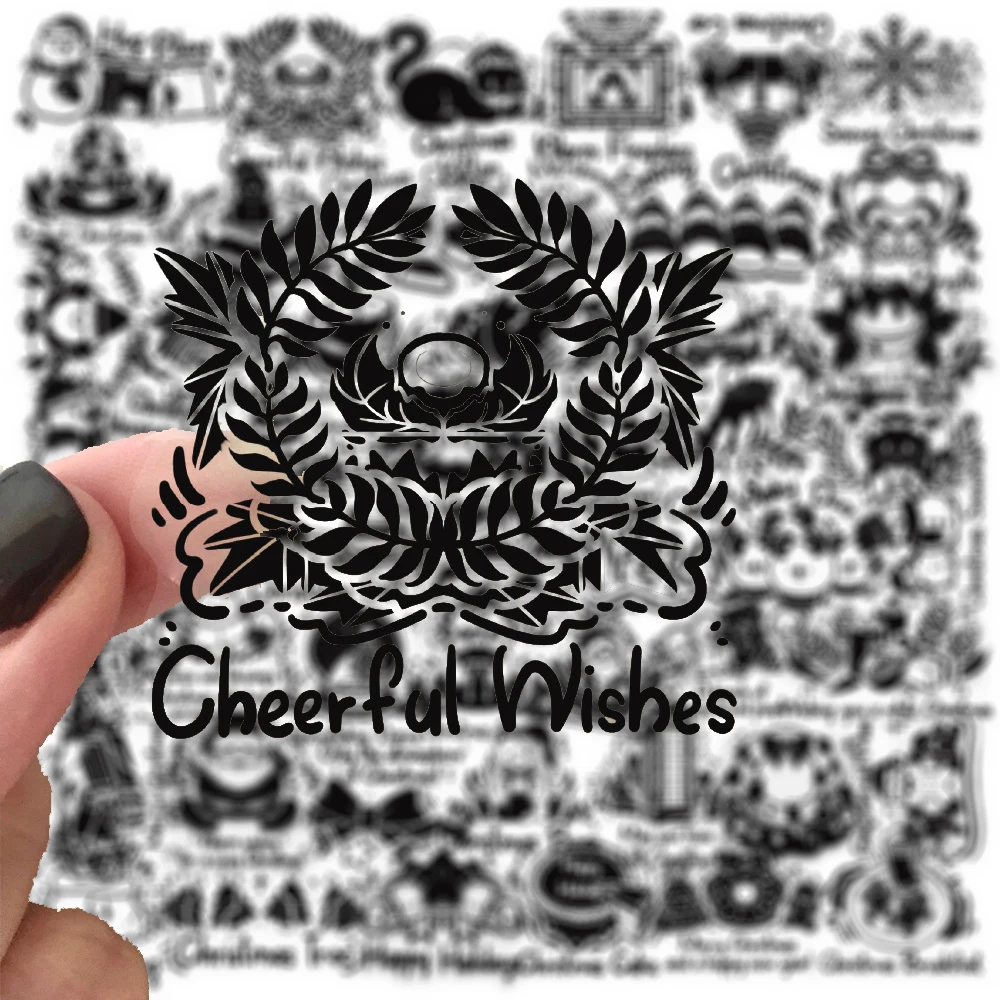 

10/30/50pcs Cute Cartoon Christmas Stickers Black White Santa Claus Decals for Notebook Laptop Phone DIY Waterproof Sticker Gift