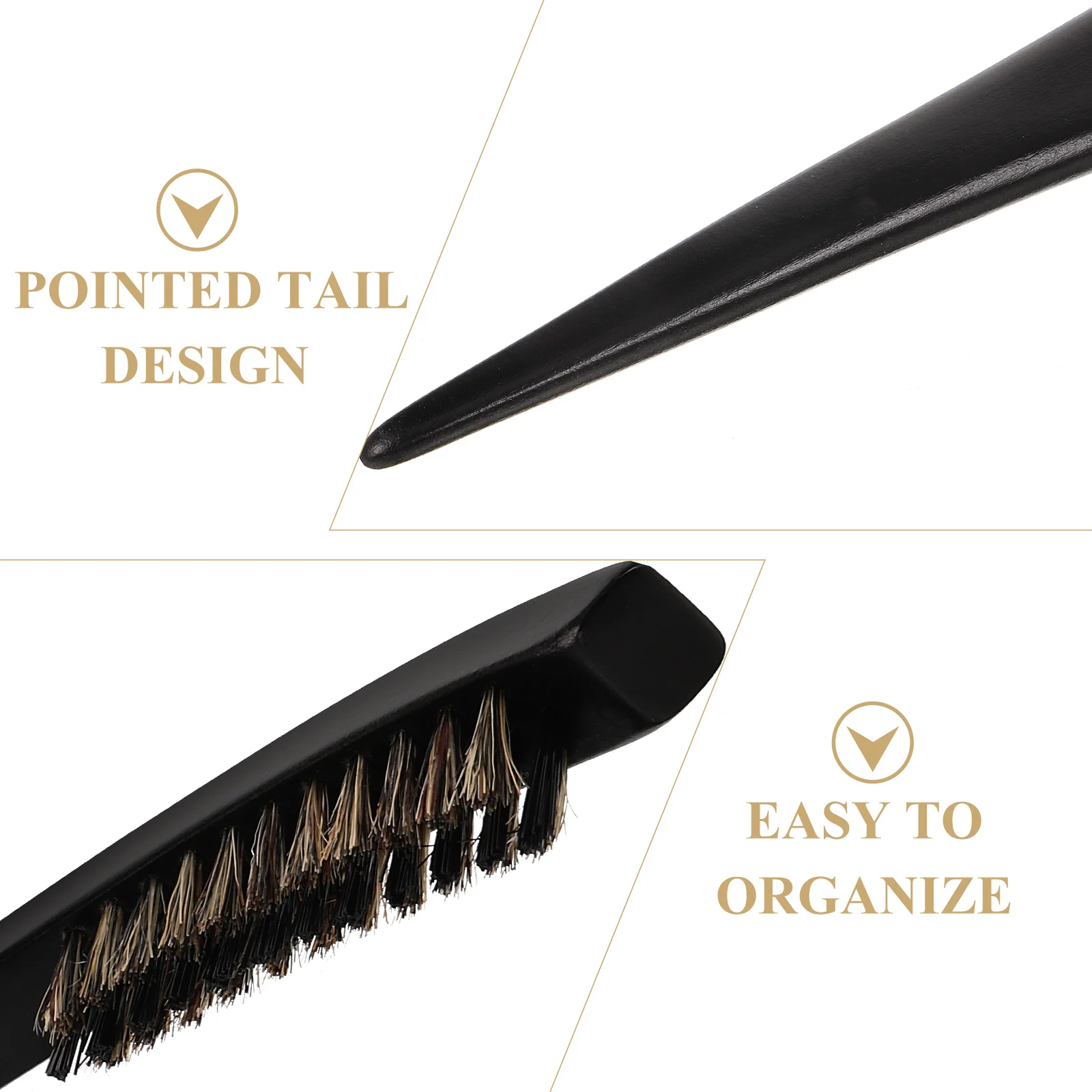 Wooden Handle Boar Bristle Three-row Pointed Tail Comb Smoothing Hair Brush Grubber Women Tease for Thick