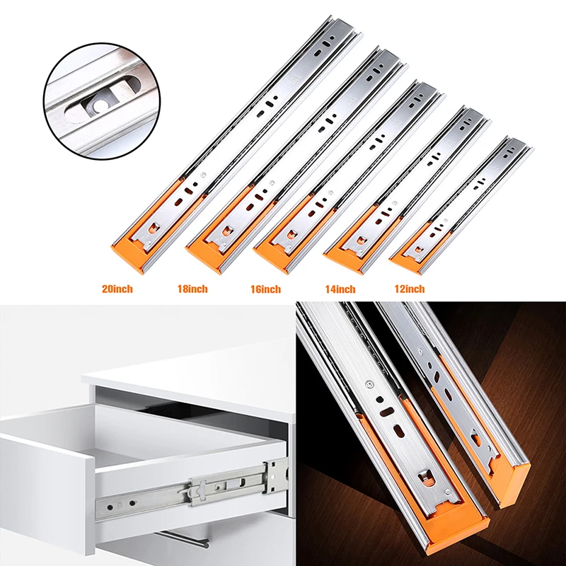 

12-20" Stainless Steel Drawer Slide Soft Close Keyboard Drawer Cabinet Track Guide Rail Sliding Three-Section Furniture Hardware