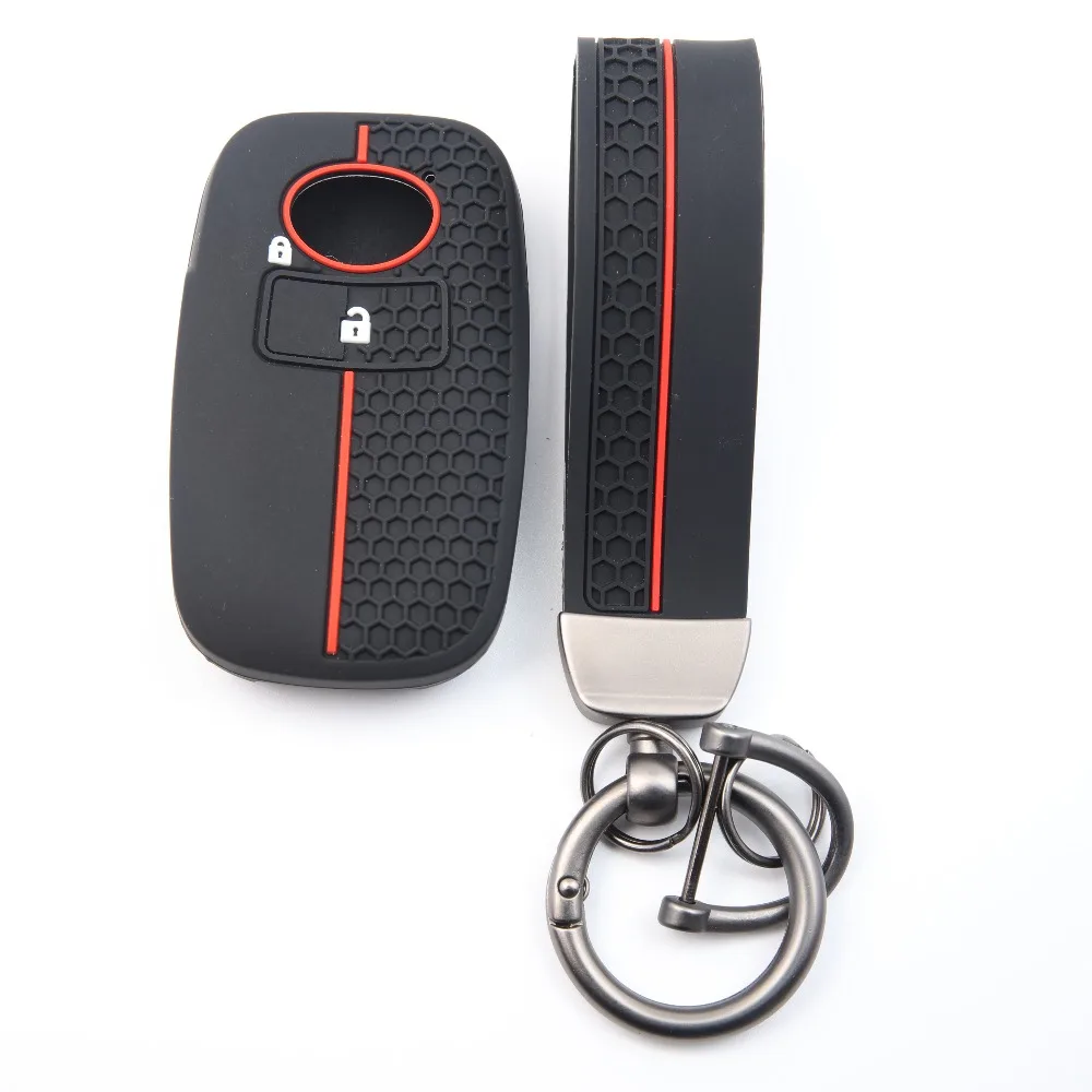 Stylish Red Accent Silicone Key Fob Cover With Key Chain For Toyota RAIZE Daihatsu Rocky Perodua Ativa Subaru Rex Car Accessory