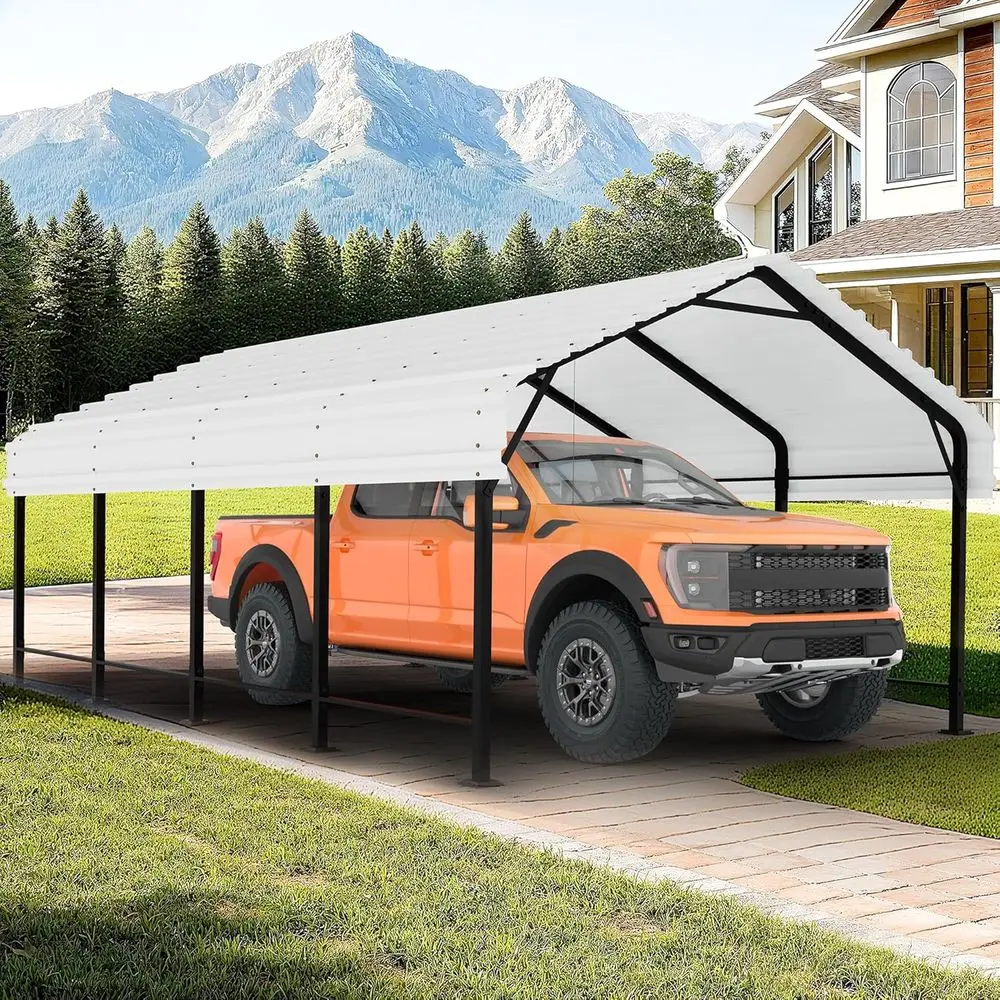 

Навес для автомобилей 12x20 из оцинкованной стали повышенной прочности с крышей, модернизированный для крупногабаритного транспорта