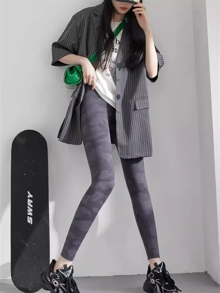 Slimming Fitn Sports Nine-Piece arkskin Pants Women's Casual Thin Elastic Outerwear Bot for Spring And Autumn
