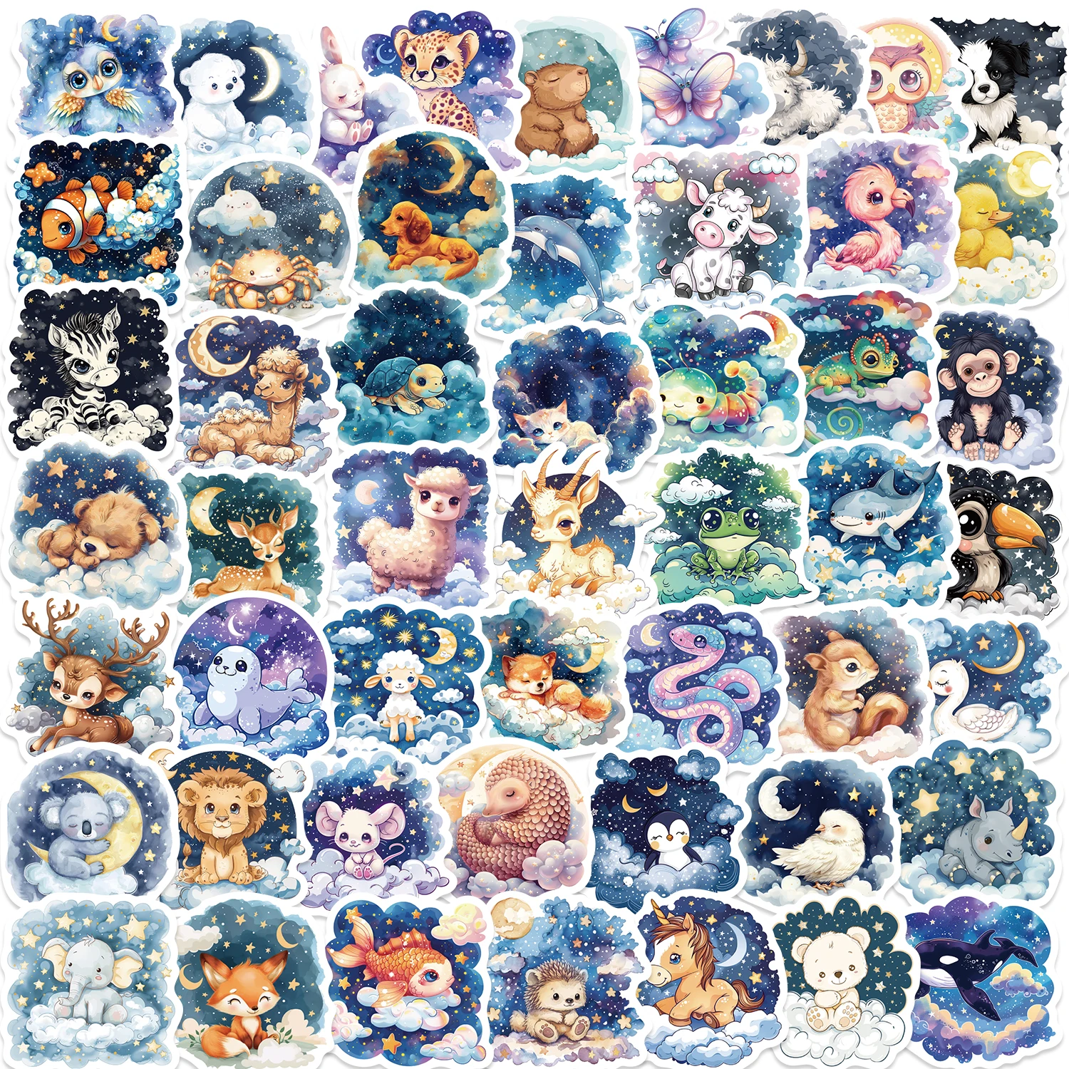 60PCS Cute Fantasy Animals Sticker Kawaii Dog Fish Mixed Stickers Decoration Car Skateboard Laptop Graffiti Decal Kid Toy