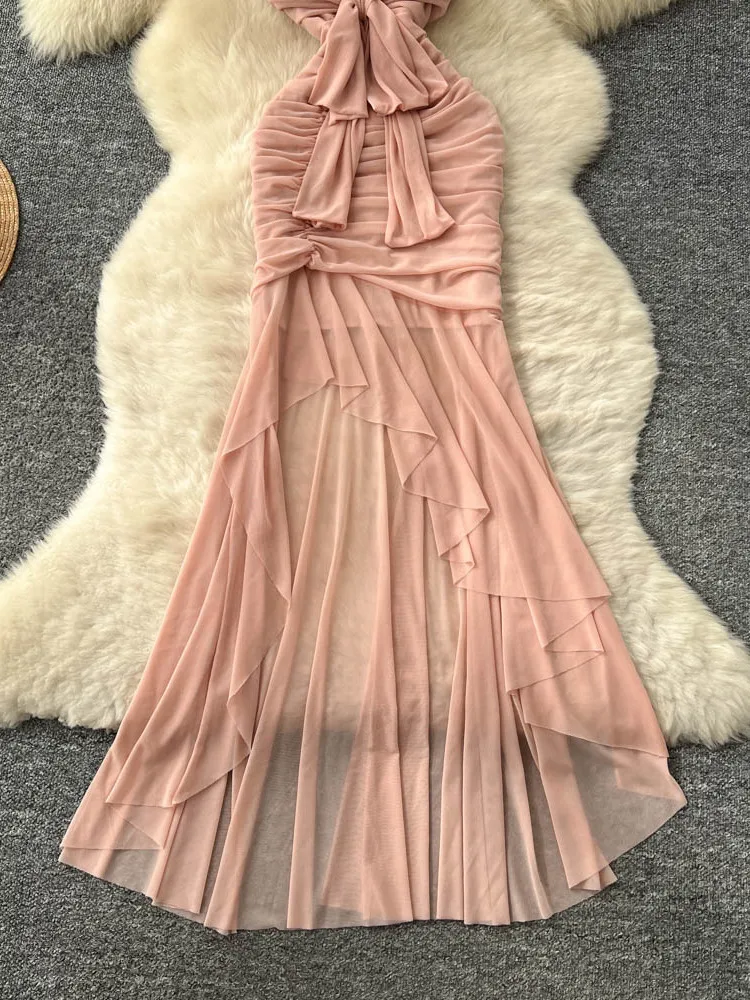 

Sexy Godd Sle Strapl Long Skirt Summer High Waist A-Line Dr Me Slimming Split High Waist Folded Design for Women
