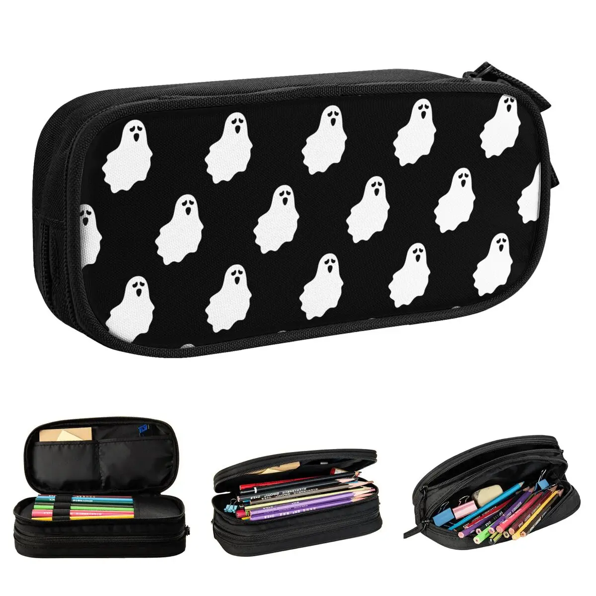 Cartoon Ghost Icons Halloween Pencil Cases Pen Bags Girls Boys Big Capacity Students School Zipper Pencil Box