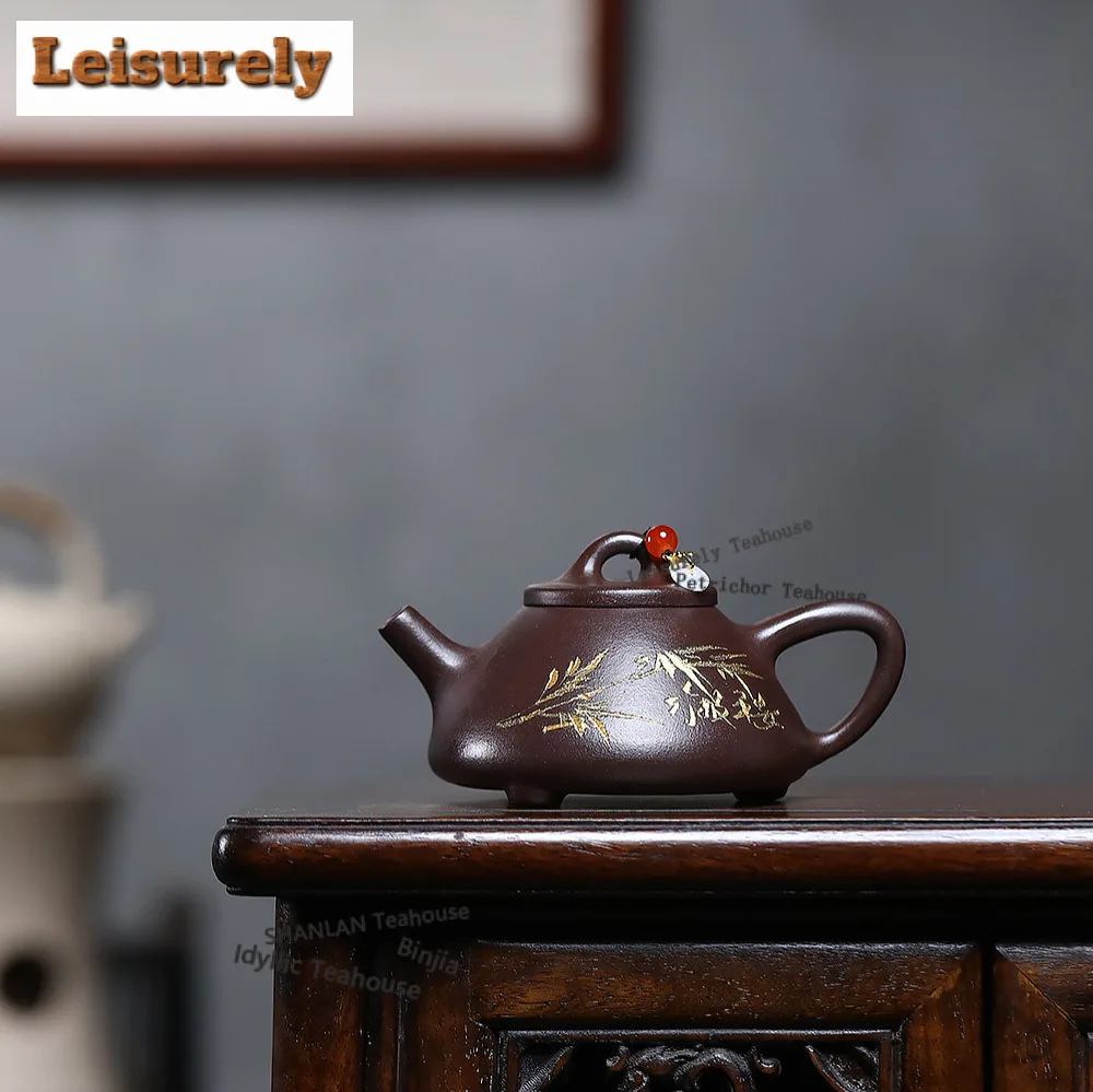 

190ml Retro Yixing Purple Clay Teapots Handmade Engraved Bamboo Pot Raw Ore Wood-fired Mud Kettle Zisha Tea Set Tea Ceremony