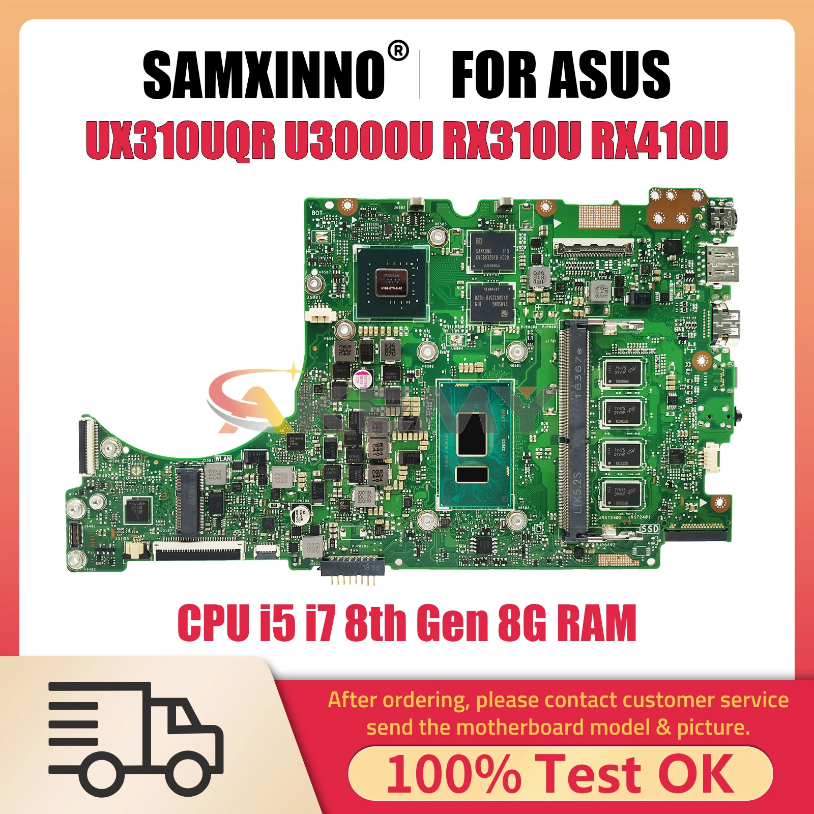 UX310UQR Mainboard For ASUS RX310U UX410U UX310UFR UX310UAR UX310UV UX410UFR Laptop Motherboard CPU i5 i7 8th Gen 8G RAM