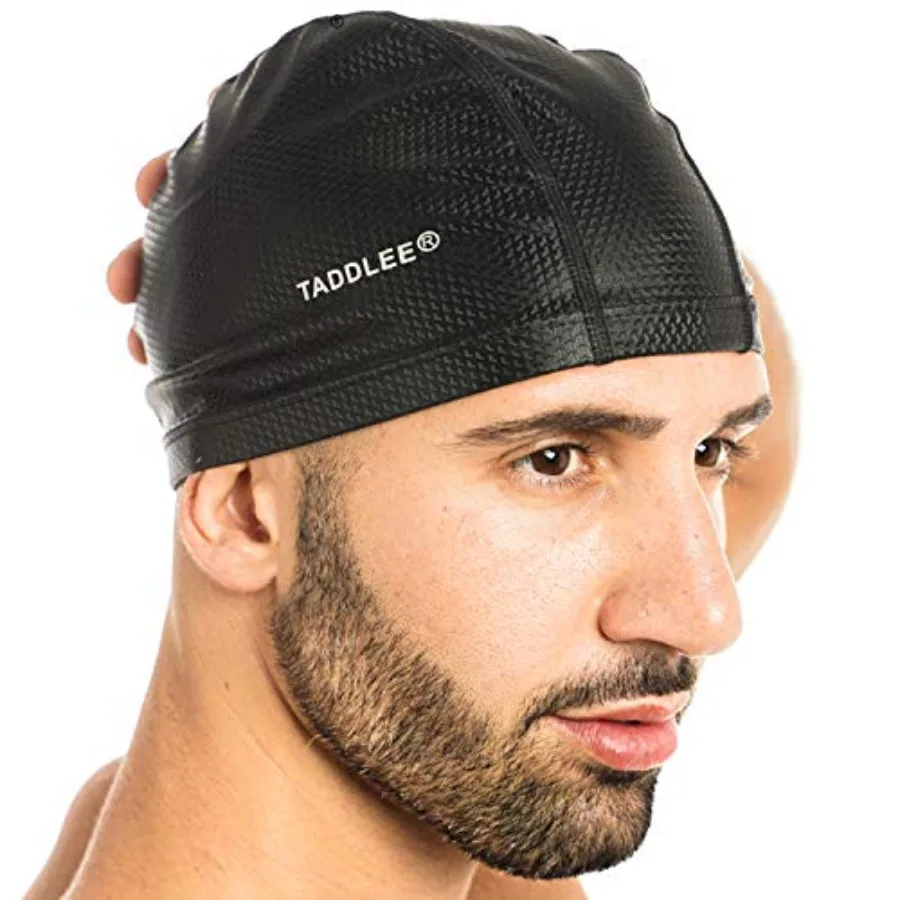 

Taddlee Men Swim Cap PU Fabric Silicone Bathing Swimming Hat Pool Waterproof Sports Adult Swim Wear Accessories Large Size Outd