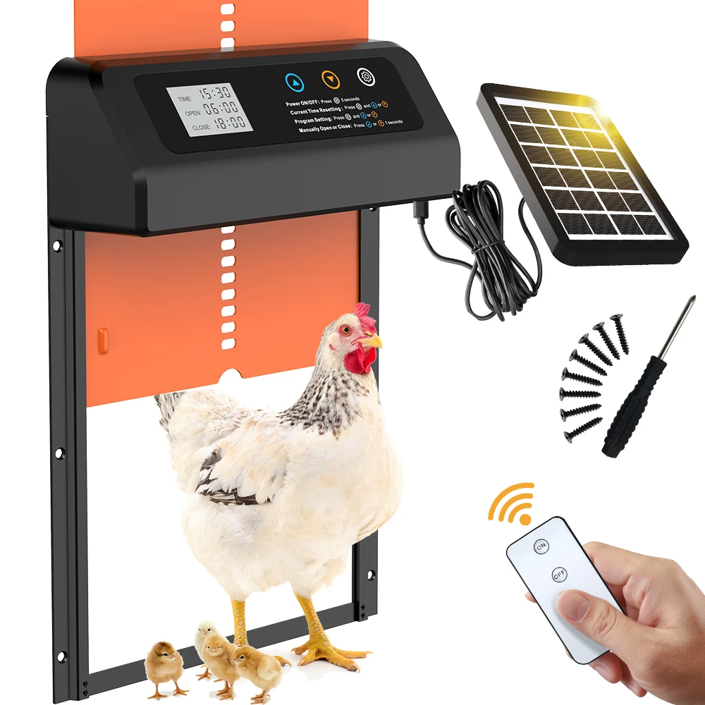 

Solar Auto Chicken Coop Door Automatic Chicken Door Solar Powered & USB Charging Chicken Door 4 Modes with Timer & Light Senso
