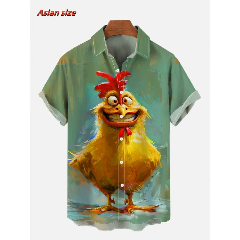 Dog Parrot Chicken Cow Pattern Hawaiian Shirt For Men Animal 3D Printed Short Sleeve Tops Casual Lapel Aloha Shirts Loose Blouse