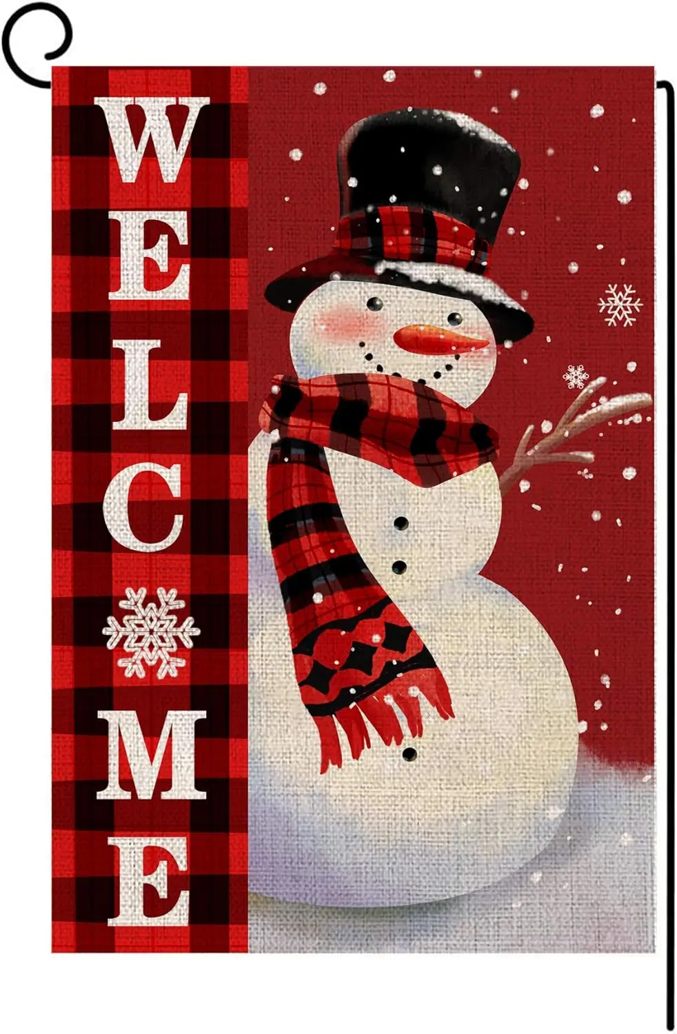 Welcome Christmas Garden Flag Double Sided Snowman with Buffalo Plaid Scarf Garden Flag, Winter Christmas Rustic Yard Outdoor De