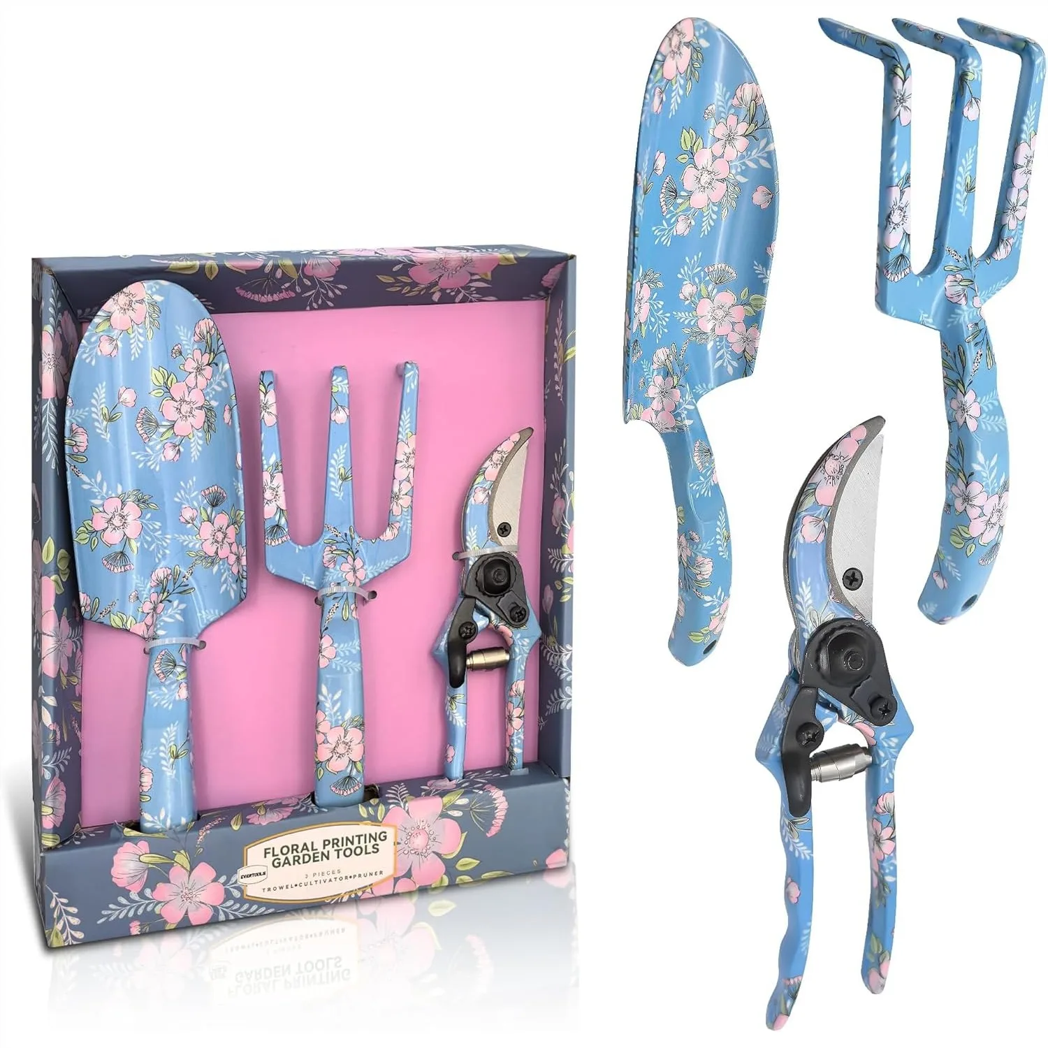 

3 Piece Garden Tool Set with Aluminum Trowel, Rake & Pruning Shears for Indoor Outdoor Plants