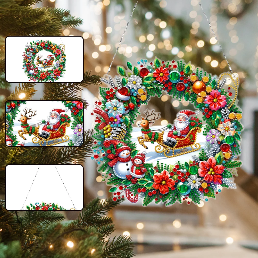 

DIY 2D Flat Acrylic Christmas Wreath Special Shaped Diamond Art Pendant Diamond Painting Kits