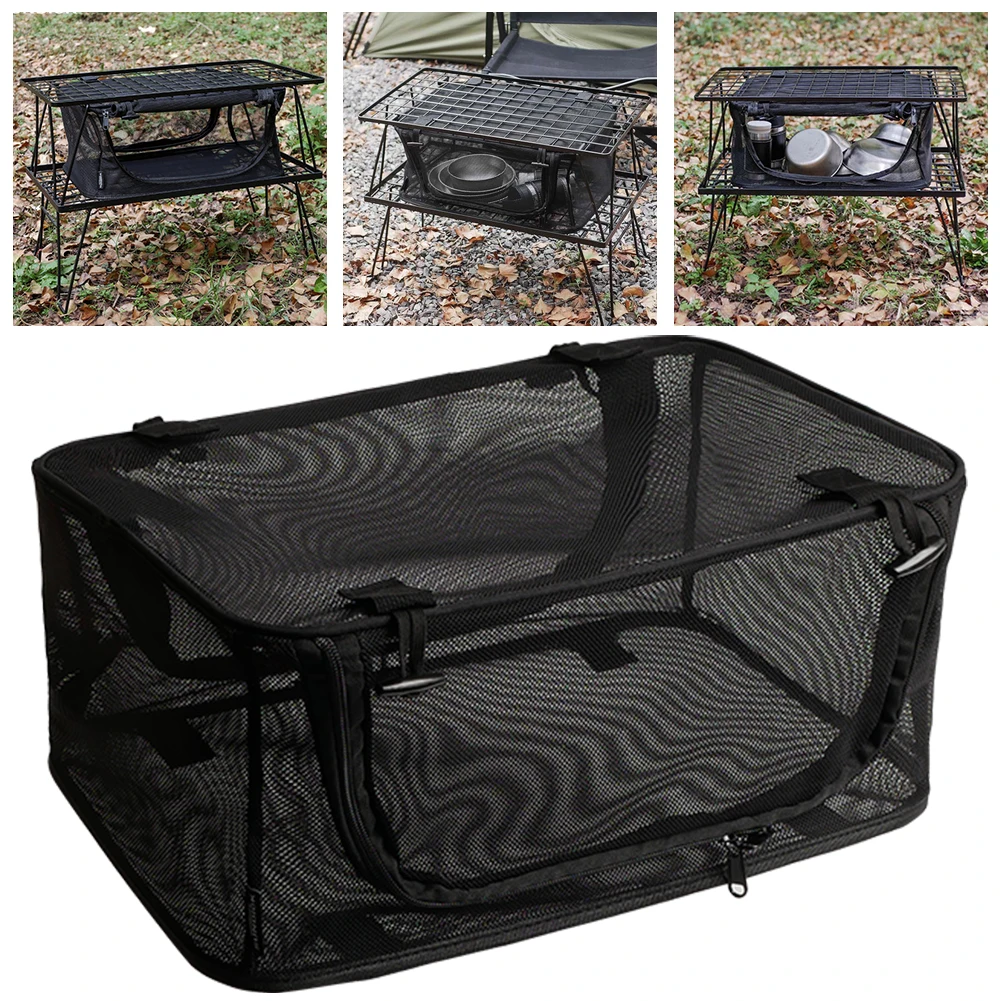 

Tableware Storage Net Box Multi-Purpose Under Table Storage Box Portable Foldable Mesh Basket Organizer for Outdoor Camping