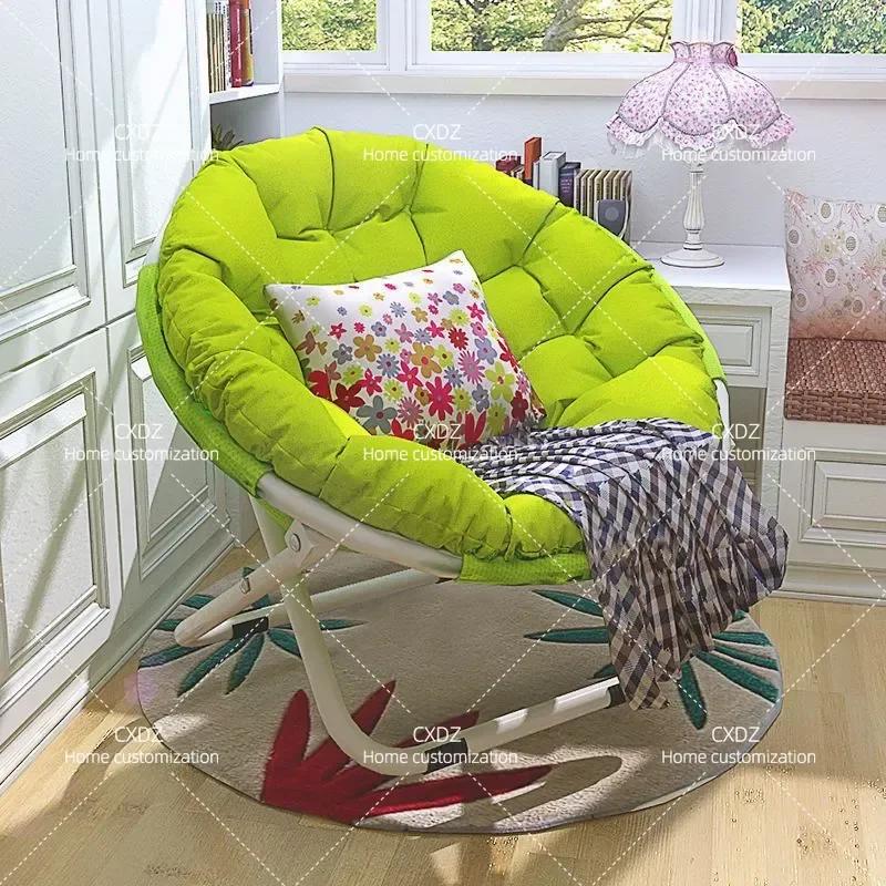 Large Adult Moon Chair Folding Sun Lounge Lazy Sofa with Plush Cushion Portable Radar Style Outdoor Indoor Relaxing Seat
