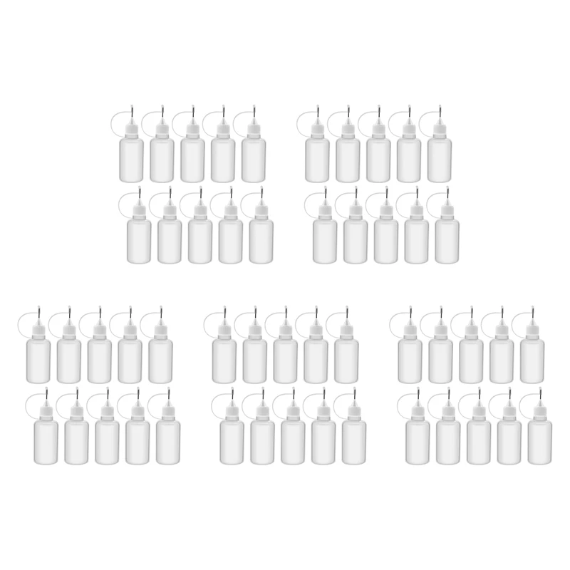 

50Pcs 30Ml Plastic Squeezable Tip Applicator Bottle Refillable Dropper Bottles With Needle Tip Caps For Glue DIY