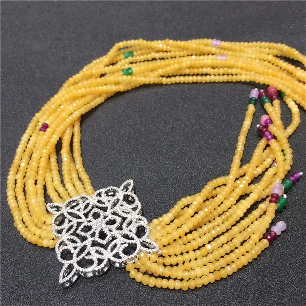 New style multilayer yellow jade necklace micro inlay zircon accessories clasp fashion jewelry