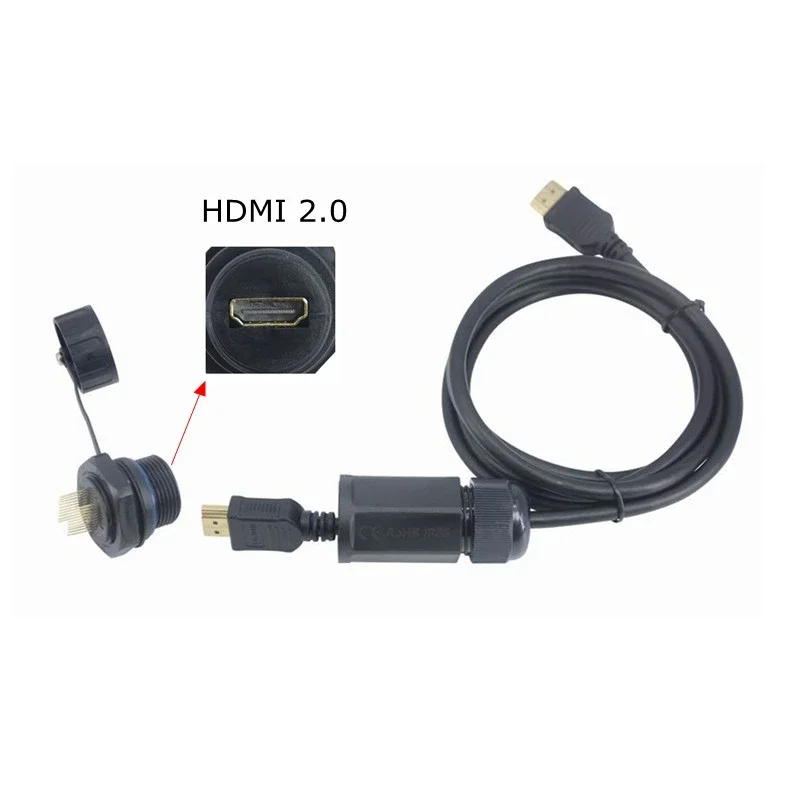 Câble étanche HDMI 2.0, connecteur d'aviation 4K 2160P 20 broches, adaptateur de Module double passage HDMI, prise de Transmission de Signal vidéo