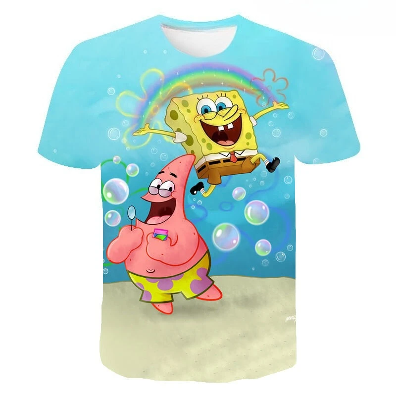 2026 Sommer Mode Neues Persönliches SpongeBob Schwammkopf Unterwasser-Abenteuer Muster Rundhals 3D-Druck Freizeit T-Shirt – Detail 4