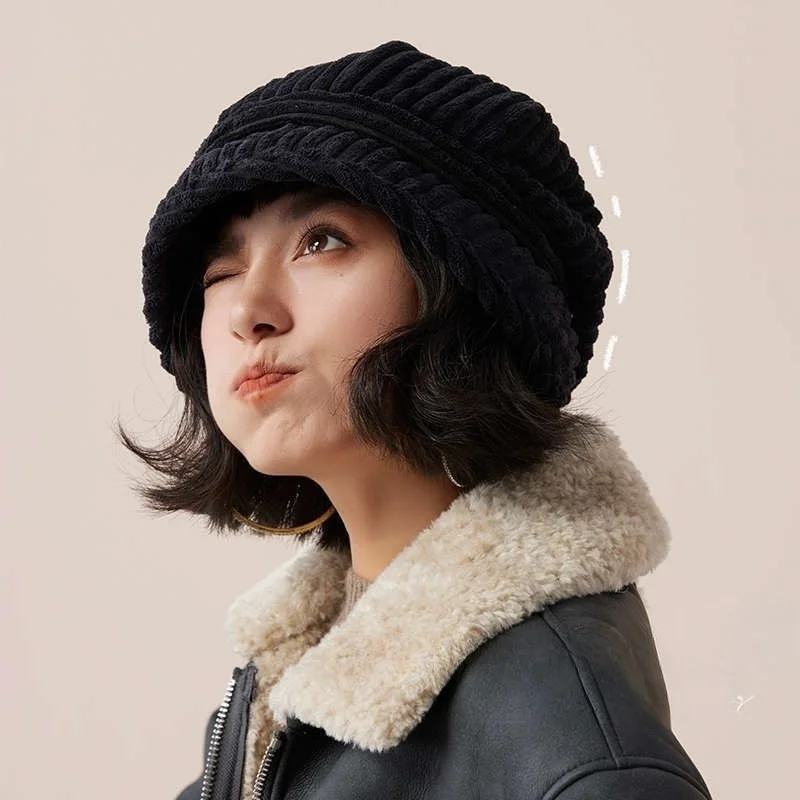 The thick-striped corduroy and fleece warm beret is a versatile face-enhancing small cap for children