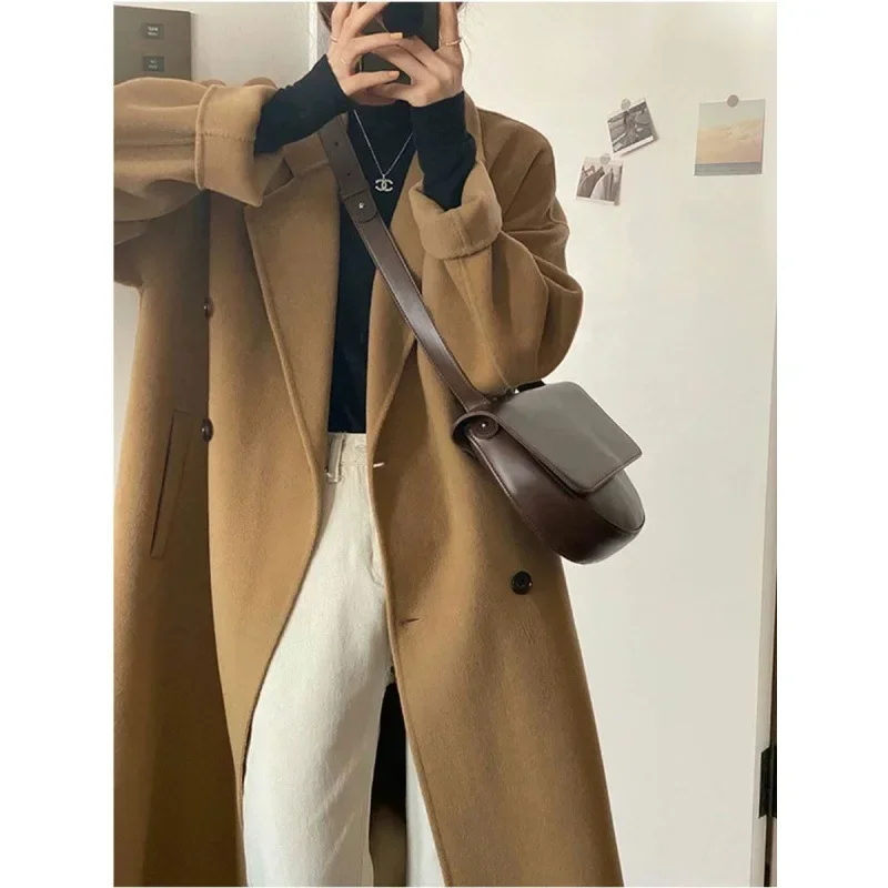 

Premium oat double-sided cashmere coat for women's 2024 autumn and winter new Korean Hepburn style wool woolen coat