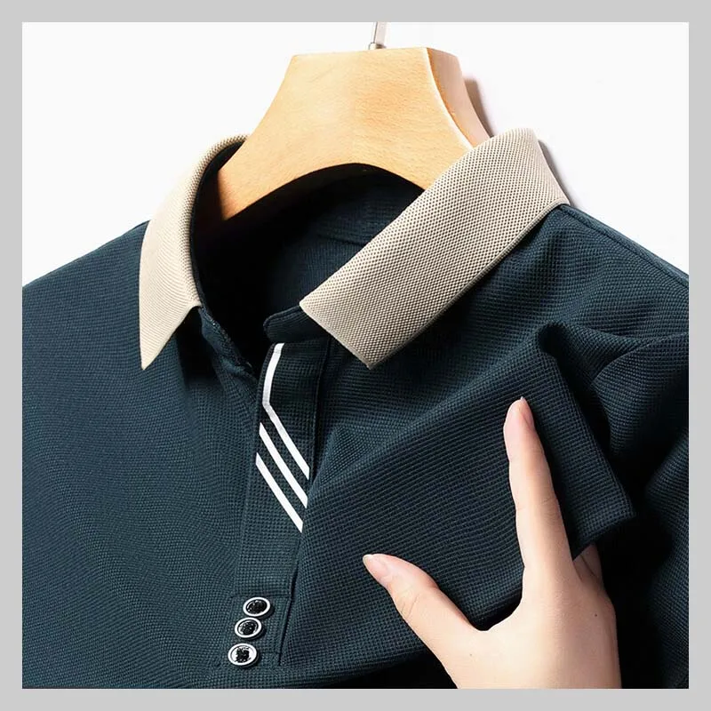 2024 High-End Summer Business Casual Cool Breathable Fabric Men\'s Lapel Polo Shirt Short Sleeve Fashion Designer Tops M-4XL