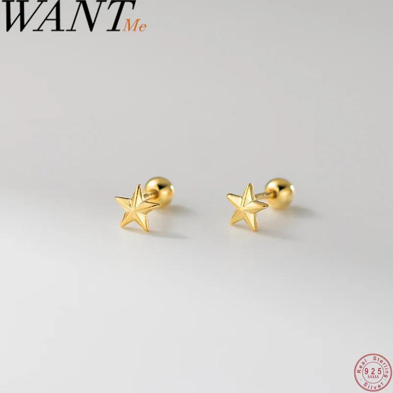 

WANTME 925 Sterling Silver Romantic Three-Dimensional Star Screws Bead Piercing Stud Earrings for Women Fashion Ear Bone Jewelry